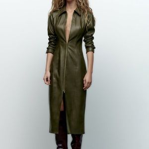 Zara FITTED FAUX LEATHER DRESS